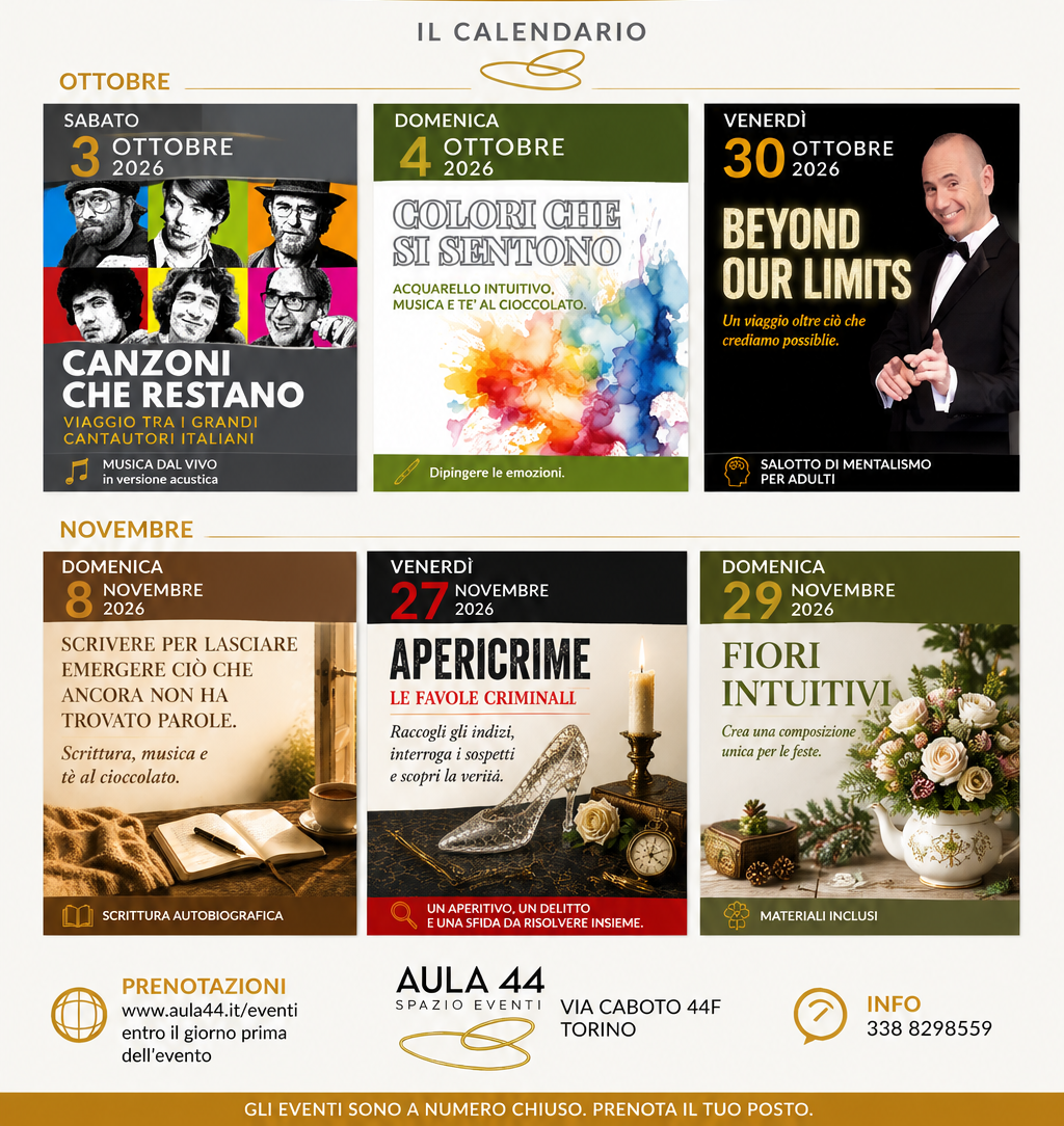 Calendario Eventi Autunno 2026 - Aula44 - TORINO
